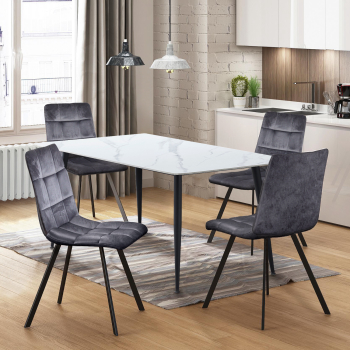 Esstisch ADRIA 140x80 + 4 Stühle BERGEN grauer Samt