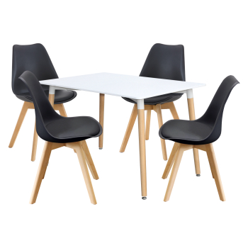 Esstisch 120x80 QUATRO weiß + 4 Stühle QUATRO schwarz