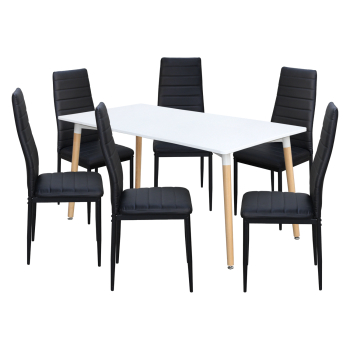 Esstisch ONE 160x90 weiß + 6 Stühle SIGMA schwarz