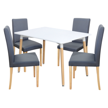 Esstisch ONE 120x80 weiß + 4 Stühle PRIMA grau/helle Beine