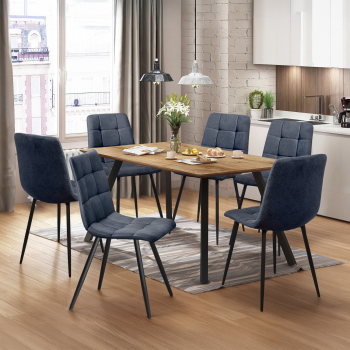Esstisch 140x80 BERGEN Eiche + 6 Stühle BERGEN grau