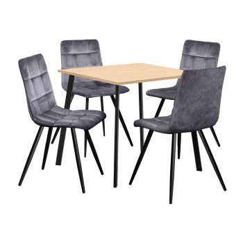 Esstisch 80x80 BERGEN Eiche + 4 Stühle BERGEN Samt grau