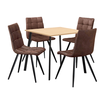 Esstisch 80x80 BERGEN Eiche + 4 Stühle BERGEN Mikrofaser braun