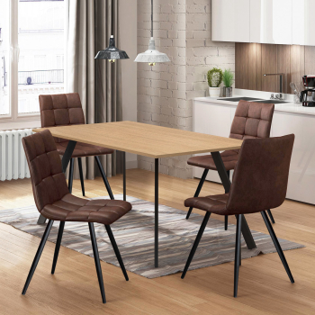 Esstisch 120x80 BERGEN Eiche + 4 Stühle BERGEN Mikrofaser braun